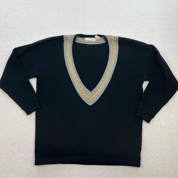 Liz Claiborne Collection Sweaters - Vintage Liz Claiborne Collection Lambswool Black V Neck Knit Sweater Size Small